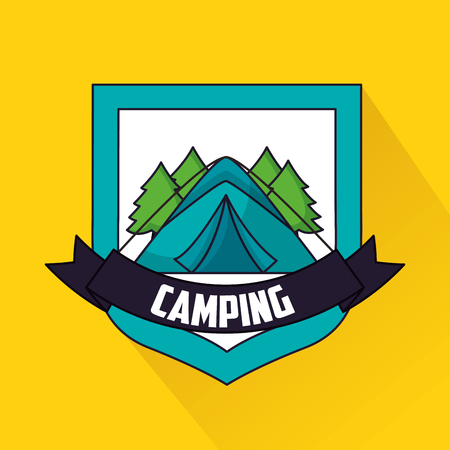 camping photo wood carp ribbon vector illustrationのイラスト素材
