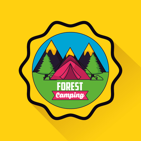 camping sticker mountains carp forest vector illustrationのイラスト素材