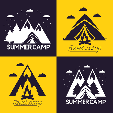 camping banner night mountains clouds carp vector illustrationのイラスト素材