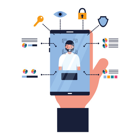man smartphone face scan access security vector illustrationのイラスト素材