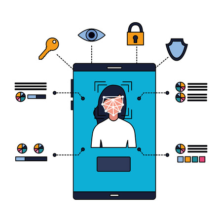 smartphone woman face scan recognition biometric vector illustrationのイラスト素材