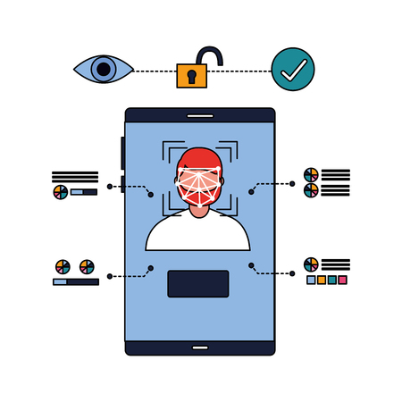 man mobile face scan recognition security approved vector illustrationのイラスト素材