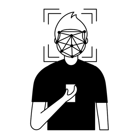 man mobile face scan recognition security approved vector illustrationのイラスト素材