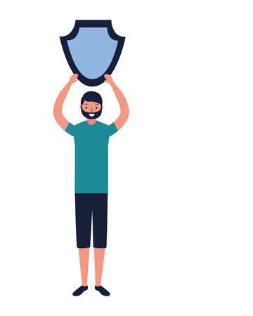 man with shield protection white background vector illustrationのイラスト素材
