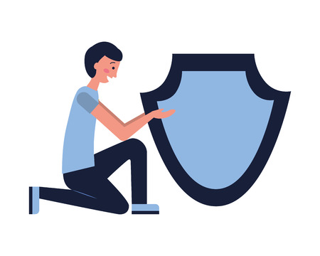 man with shield protection white background vector illustrationのイラスト素材