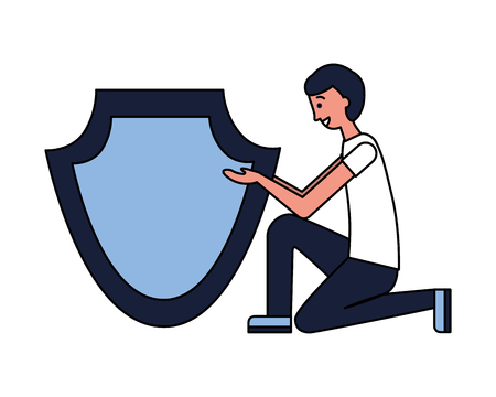 man with shield protection white background vector illustrationのイラスト素材