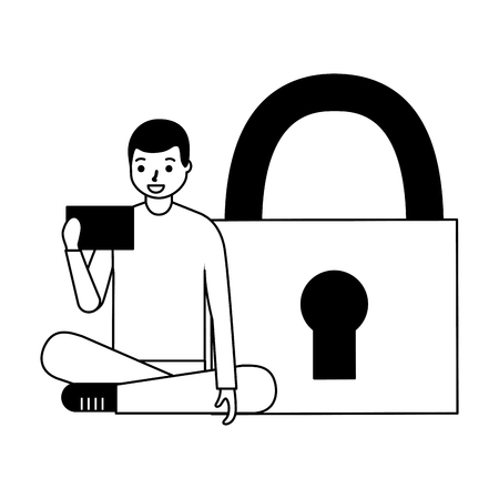 man with cellphone security data vector illustrationのイラスト素材