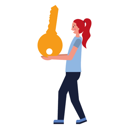 woman holding key protection safe vector illustrationのイラスト素材