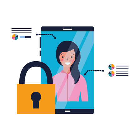 woman smartphone security face scan vector illustrationのイラスト素材