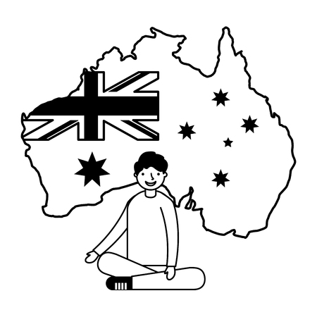 boy sitting with flag and map australiaのイラスト素材