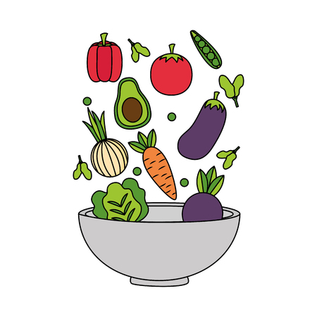 falling vegetables in bowl fresh healthy food vector illustrationのイラスト素材
