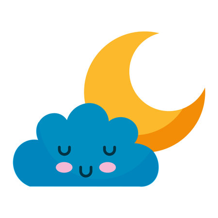 kawaii cloud and moon cartoon vector illustrationのイラスト素材
