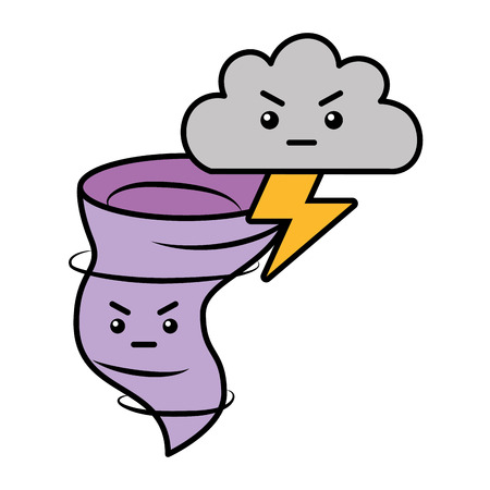 kawaii twister angry cloud and thunderbolt cartoon vector illustrationのイラスト素材
