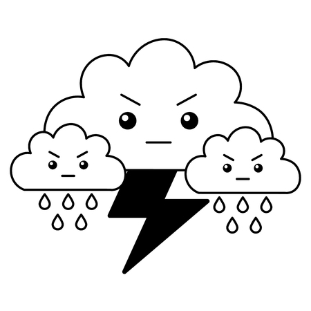 kawaii clouds thunderbolt rain cartoon vector illustrationのイラスト素材