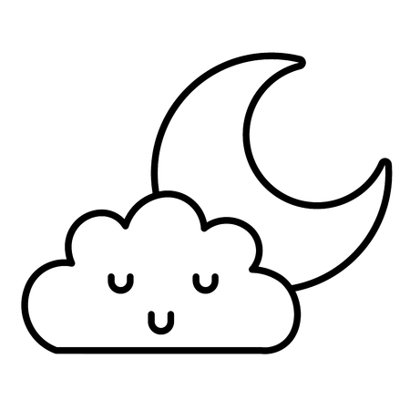 kawaii cloud and moon cartoon vector illustrationのイラスト素材
