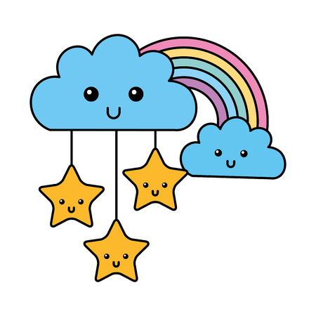 kawaii clouds stars and rainbow cartoon vector illustrationのイラスト素材