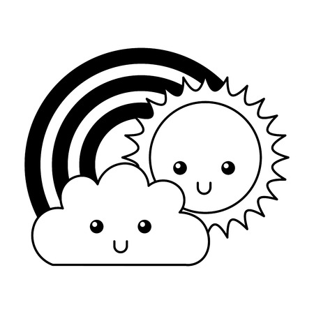kawaii cloud sun and rainbow cartoon vector illustrationのイラスト素材