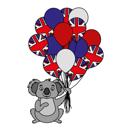 koala with hat and balloons australian flag vector illustrationのイラスト素材