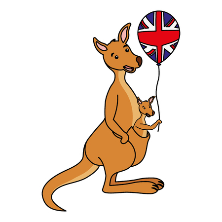 kangarro and baby with australian flag balloon vector illustrationのイラスト素材