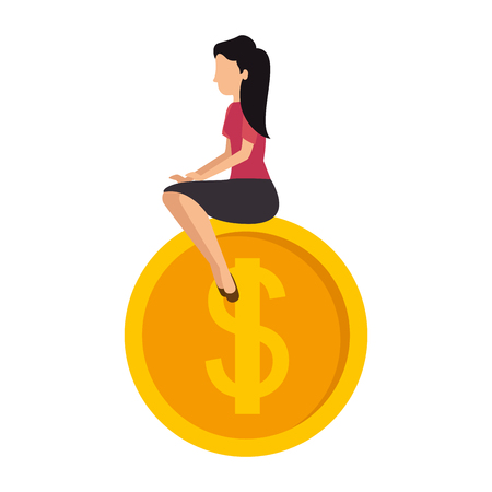 coin money with woman sitting vector illustration designのイラスト素材