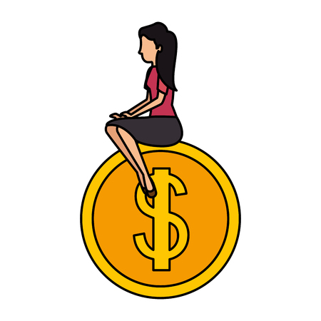 coin money with woman sitting vector illustration designのイラスト素材