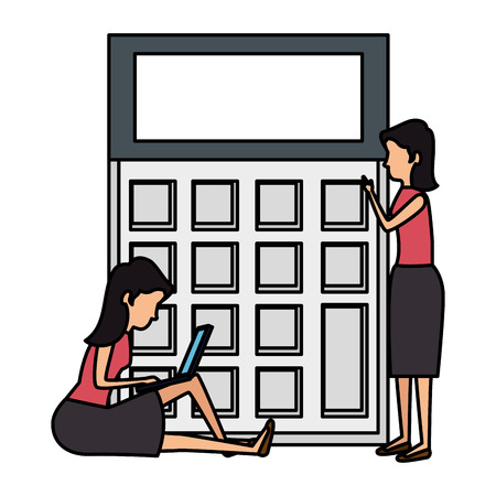 calculator math with women and laptop vector illustration designのイラスト素材