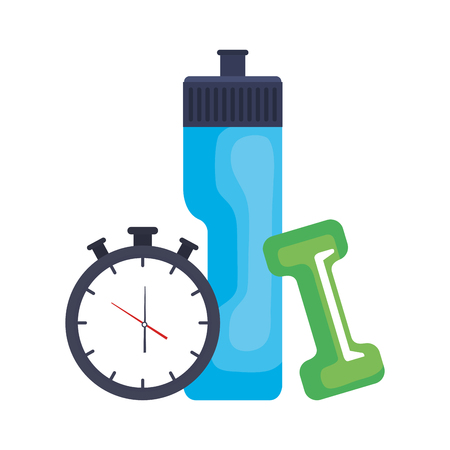 dumbbell with water bottle and chronometer vector illustration designのイラスト素材