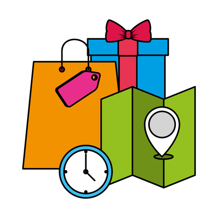 shopping bag with gift and map guide vector illustration designのイラスト素材