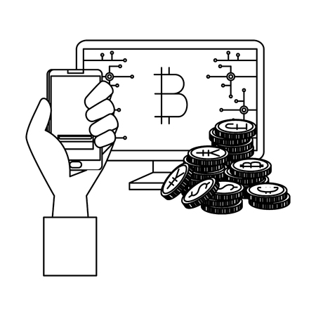 computer desktop with bitcoin commerce vector illustration designのイラスト素材