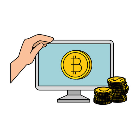 computer desktop with bitcoin vector illustration designのイラスト素材