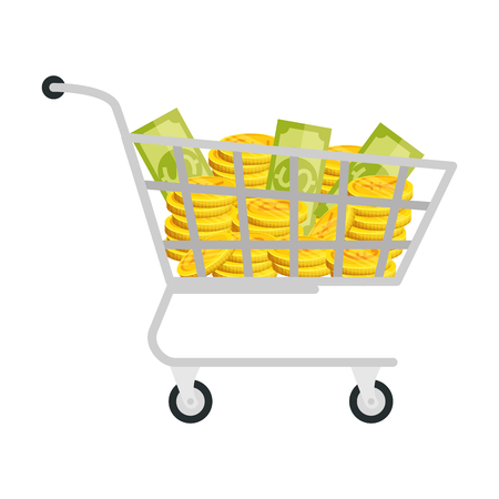 shopping cart with set of commercial coins vector illustration designのイラスト素材