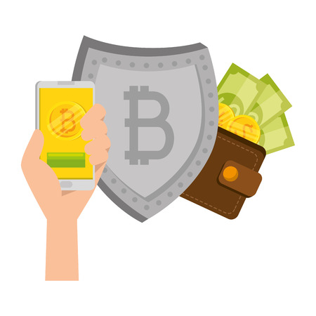 shield with bitcoin symbol vector illustration designのイラスト素材