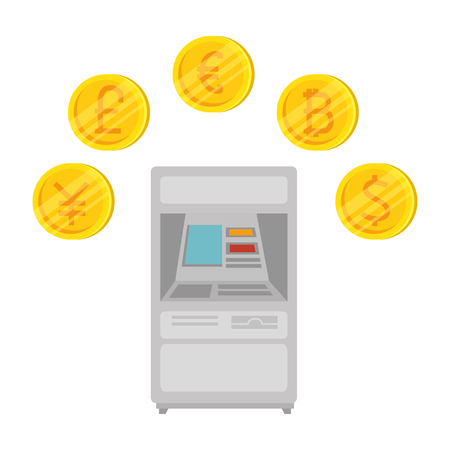 cashier with set of commercial coins vector illustration designのイラスト素材