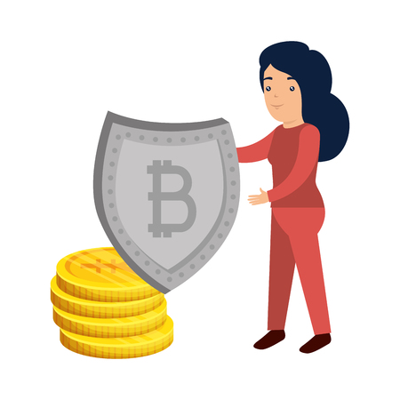 business person lifting shield with bitcoin vector illustration designのイラスト素材