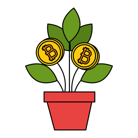 house plant with bitcoin money vector illustration designのイラスト素材