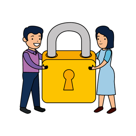 business couple with secure padlock vector illustration designのイラスト素材