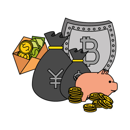 piggy savings with set of commercial coins vector illustration designのイラスト素材