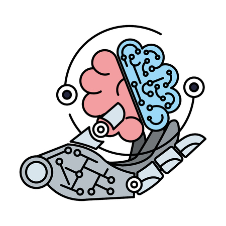 robotic hand with brain vector illustration designのイラスト素材