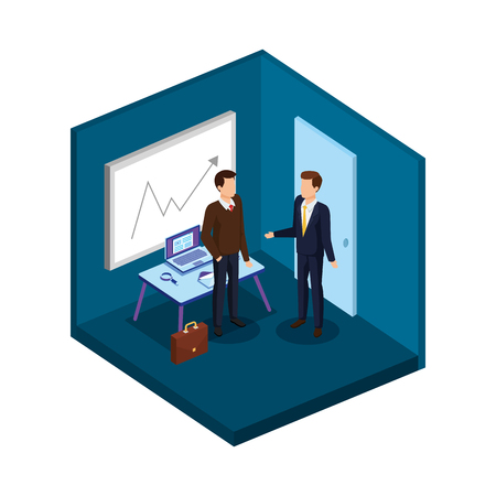 couple of men in the office avatars characters vector illustration designのイラスト素材