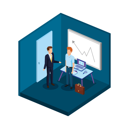 couple of men in the office avatars characters vector illustration designのイラスト素材