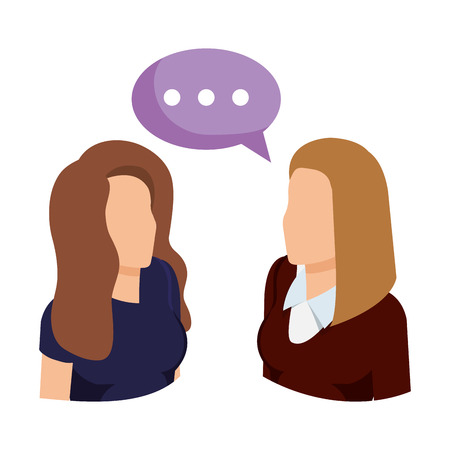 couple businesswomen with speech bubble vector illustration designのイラスト素材