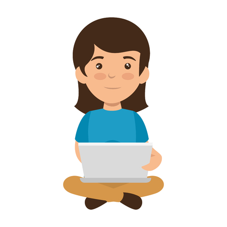 little schoolgirl with laptop vector illustration designのイラスト素材