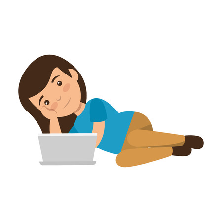 little schoolgirl with laptop vector illustration designのイラスト素材