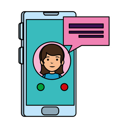 little schoolgirl with smartphone and speech bubble vector illustrationのイラスト素材