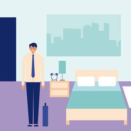 daily activity happy businessman in bedroom vector illustrationのイラスト素材