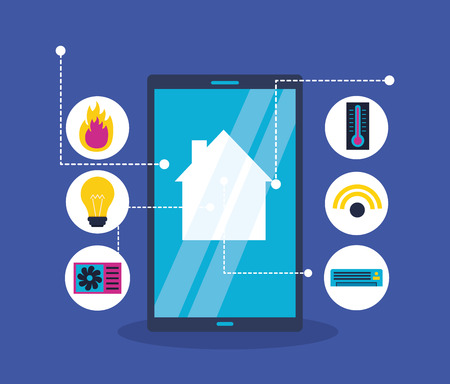 smart home smartphone monitoring control app vector illustrationのイラスト素材