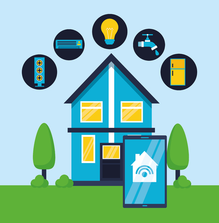 smart home cellphone device control vector illustrationのイラスト素材