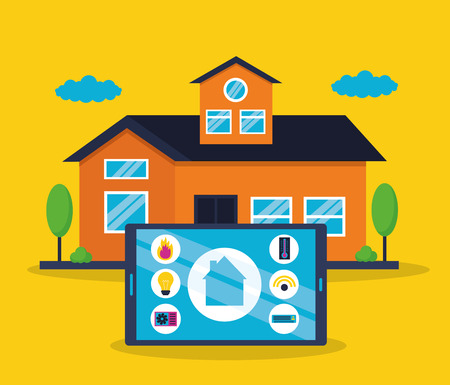smart home smartphone monitoring control app vector illustrationのイラスト素材