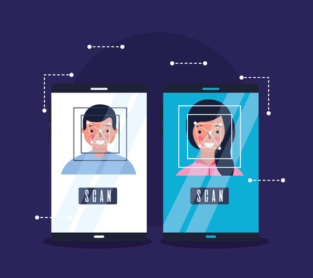 man and woman biometric process technology vector illustrationのイラスト素材
