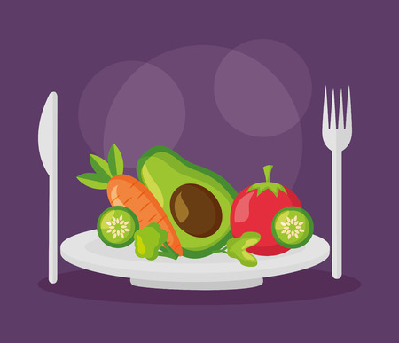 salad dish fork knife healthy food vector illustrationのイラスト素材